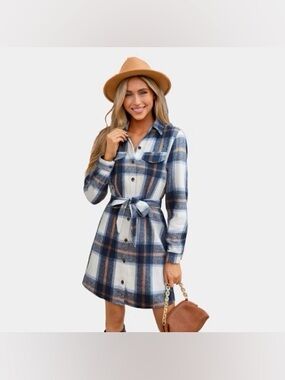 Downtown Stroll Plaid Mini Dress Button Down Size L Cupshe NWT